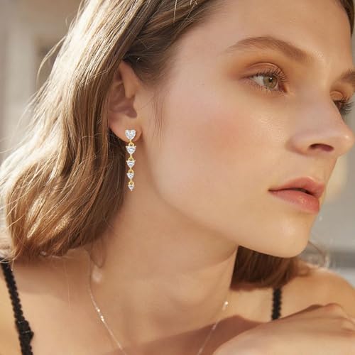 Lyniuoy Heart Drop Stud Earrings For Women Cubic Zirconia 14K Gold Plated 925 Sterling Silver Stud Dangle Dangling Earrings Trendy Jewelry For Prom Party Bridal Wedding Bridesmaid Bride by Lyniuoy - Image 4