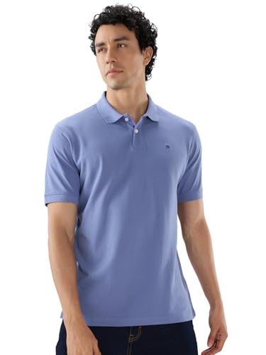 Image of Raymond Men Slim Fit Solid Pattern Pure Cotton Half Sleeve Polo Neck Casual T-Shirt