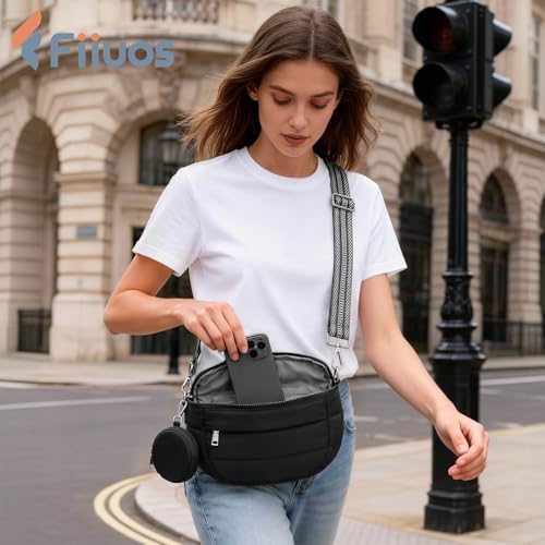Fiiuos Crossbody Bum Bag for Women, Lightweight Puffy Purse Travel Black by Fiiuos - Used condition - Image 3