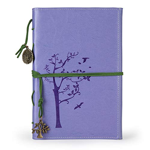 VALERY Vintage Faux leather writing journal, refillable diary notebook,for men/women/girls/travelers/ (Slim A5-5.5''x8.1'', Purple)
