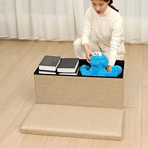 Petit repose-pieds élégant en tissu de lin texturé de 38cm