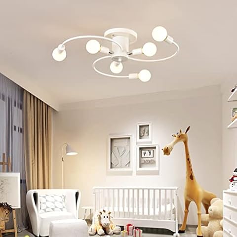 Nordic Molecular Chandelier Lamp,Semi-Flush Mount Metal Vintage Ceiling Lights with Metal Adjustable E27 Plug,for Living Room Bedroom Dining Room Kitchen,White Cover