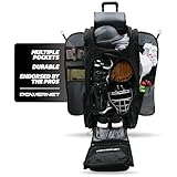 PowerNet Optimus Catcher's Bag, Rolling Equipment Bag Holds All Baseball & Softball Gear, 7 Internal Bat Sleeves, Cleat Compartment, Personalization Panel & Hooks