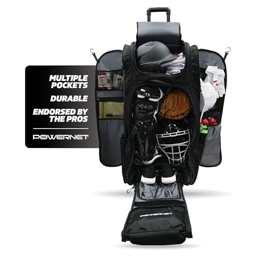 PowerNet Optimus Catcher's Bag, Rolling Equipment Bag Holds All Baseball & Softball Gear, 7 Internal Bat Sleeves, Cleat Compartment, Personalization Panel & Hooks