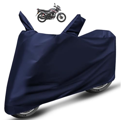 Image of Auto Hub Bike Cover Compatible with Shine SP 125 with Mirror Pocket, Dustproof, Heat Resistant, Triple Stitched, CB Shine SP Bike Cover- Plain Navy