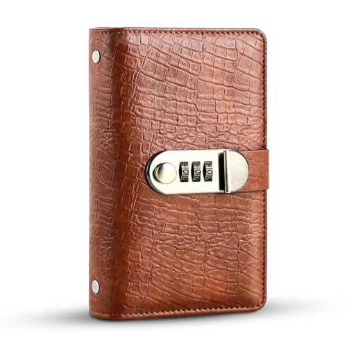 Password Lock Wallet, Secure Leather Cash Organizer with 3-Digit Combination, High Capacity Travel Money Safe for Privacy, Dark Brown Crocodile Print