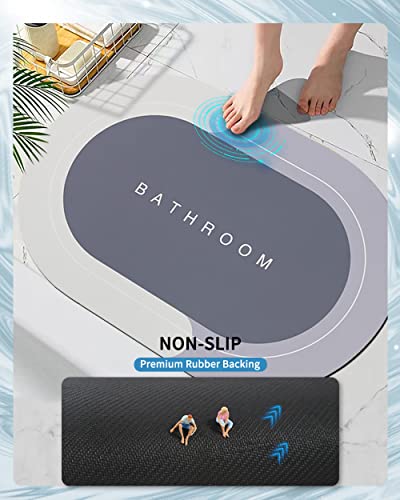 Deparnit Rubber Non-Slip Quick Dry Bathroom Rugs Super Absorbent Thin Bath Mat Fit Under Door, Fashion Washable Oval Bathroom Floor Rugs For Bathroom, Bathtub, Shower And Sink (17"X27", Grey) #TOP1