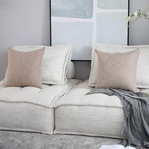 Kevin Textile Set Of 2 Decorative Lined Linen Square Throw Pillow Cases Protectors Cushion Covers For Sofa, Natural Linen, 20"X20" #TOP4