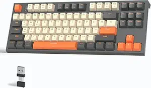 Ninjadog Varna Pro Max - 88 Key Mechanical Wireless Keyboard ; Bluetooth and USB Wireless dongle (Included), Multi Device Support for Upto 3 Hosts (Red Switch with White/Orange Keycaps) (Red Switch)