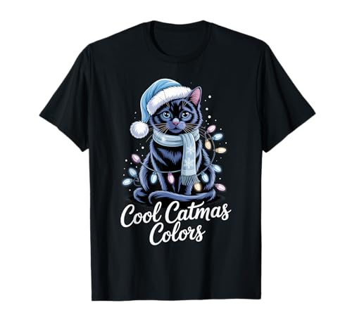 Cool Catmas Colors Cat Lover Funny Christmas Vibe Holiday T-Shirt