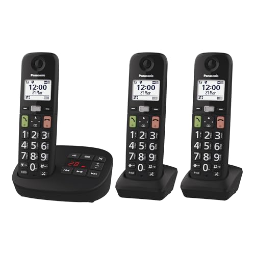 Panasonic KX-TGU133EXB Téléphone Numérique sans Fil avec Répondeur, Unité de Base et 3 Combinés, Écran LCD, Grosses Touches, Appel Favori, Compatible avec Les...
