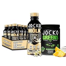 Jocko Molk Grass Fed Protein Shakes - Ready to Drink pack of 12 Vanilla + Jocko Fuel Daily Greens Pineapple Coconuts