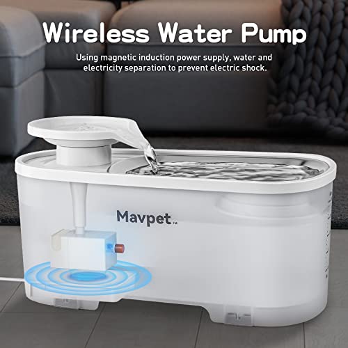 Mavpet Cat Water Fountain With Wireless Pump, 2.5L/84Oz Automatic Water Fountain For Cats Inside, Visible Water Level Pet Water Fountain, Ultra Quiet Cat Fountain Water Bowl With 2 Flilters #TOP1