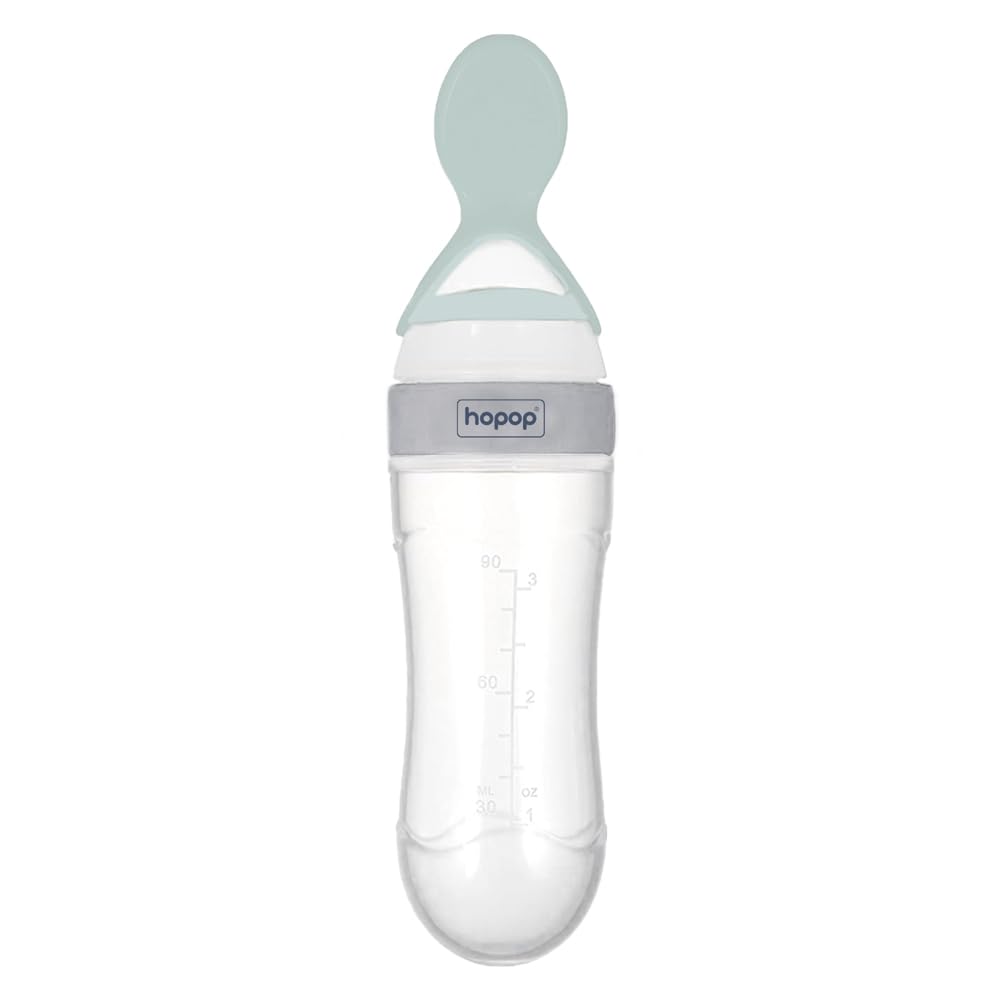 Hopop Baby Spoon Food Feeder | Soft Squeezy Silicone Tip Spoon Food Feeder for Feeding Semi Solids | Spoon Feeder with Protective Cap for Babies 4 to 12 Months | BPA Free | Green-picture-23