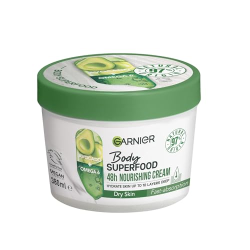 Garnier Soin du corps nourrissant pour peau sèche, beurre corporel d'avocat et oméga 6, hydratant jusqu'à 48 heures, 1 x 380 ml