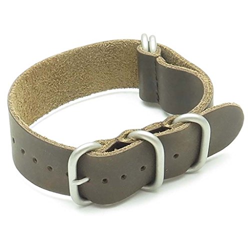 StrapsCo Leather G10 NATO Watch Strap with Matte Stainless Steel Rings