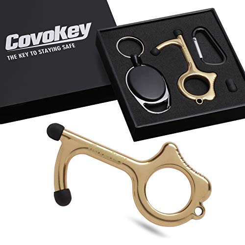 Door Opener Tool with Stylus - A No Touch Door Opener Tool That Reduces Physically Touching Doors Handles - Touchless Keytool and Anti Touch Door Opener That Keeps Your Hands Clean (Gold)