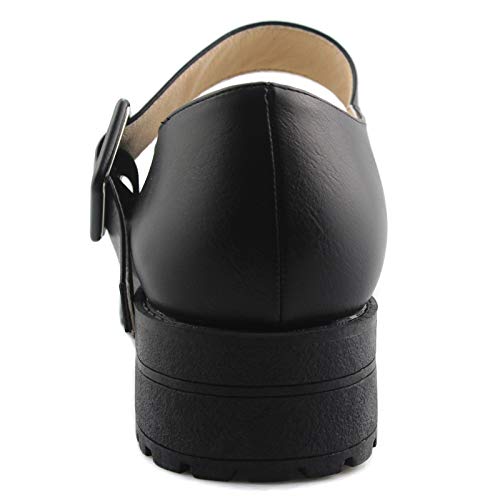 Sungtin Women Buckle Platform Shoes Chunky Mid Heel Mary Jane Shoes School Uniform Dress Shoes Black M 8 #TOP1