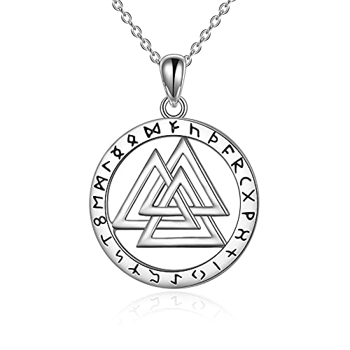 ONEFINITY Valknut Necklace Sterling Silver Valknut Viking Odin Knot Pendant Necklace Norse Mythology Amulet Talisman Jewelry Gift for Women Men