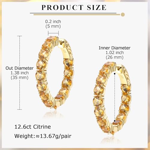 Women's Citrine/Aquamarine/Garnet/Opal Hoop Earrings, 925 Sterling Silver Hypoallergenic Chunky Huggie Hoop with Charms, Multiple Style, Send Gift Box4