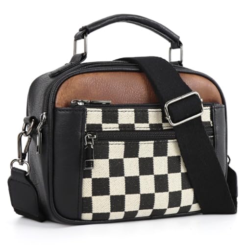Sac à main à carreaux en cuir PU sac bandoulière grand format étanche