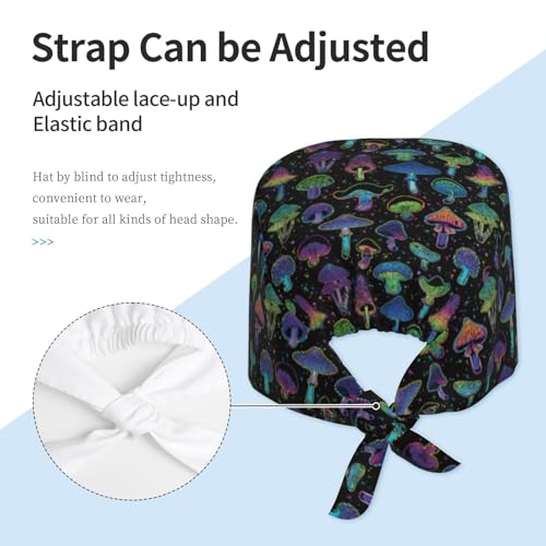 Image of Working Cap Scrub Cap with Sweatband Adjustable Unisex Women Tie Back Hat Nurse Surgical Caps