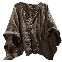 NFYM Womens Button Down Plain Linen Shirt Casual Half Sleeve Handmade Sewing Loose Fit Short Shirt Blouse