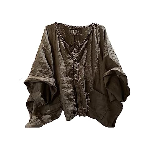 NFYM Womens Button Down Plain Linen Shirt Casual Half Sleeve Handmade Sewing Loose Fit Short Shirt Blouse (as1, Alpha, one_Size, Regular, Regular, Olive Green) Cover