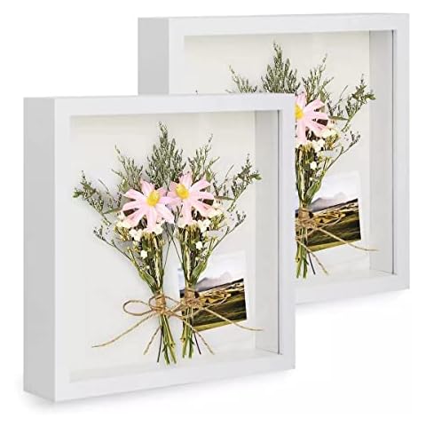 Anhow 3D Bilderrahmen zum Befüllen, 2 Stück Tiefer 3D Objektrahmen 20 x 20 cm mit Transparente Acrylplatte Rahmen - Weiß Cover