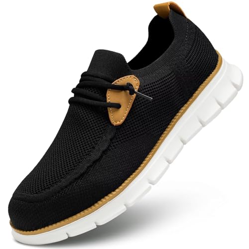Men's Casual Sneakers Dress Shoes - Comfort Sneakers Mesh Knit Lightweight Breathable Formal Oxford Business Shoes Black White