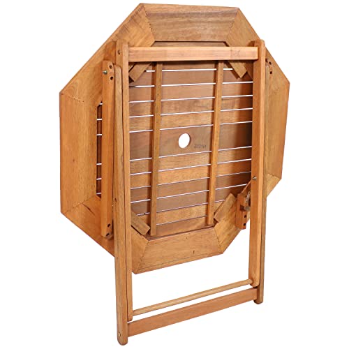 Sunnydaze Meranti Wood Octagon Outdoor Folding Patio Table - Outside Dining Furniture For Deck, Porch, Balcony, Garden, Backyard And Lawn - Teak Oil Finish #TOP7