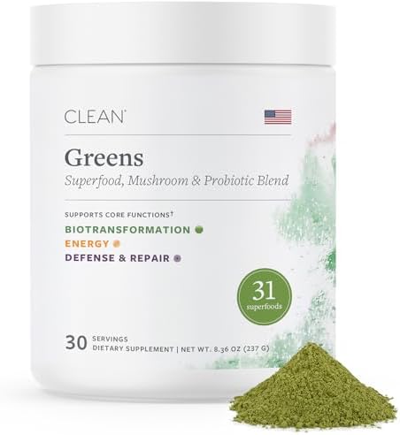 CLEAN Greens Superfood Powder, Probiotics & Adaptogens, Apple, 30 Servings