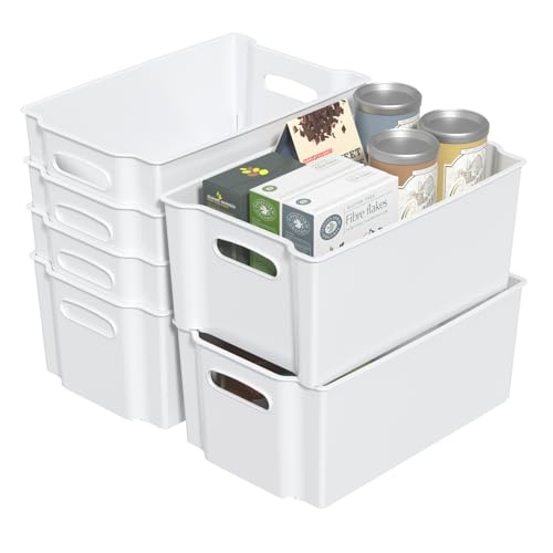 Qqbine Cesta de Plástico de Almacenamiento, Cestas Apilables, Blanco, Juego de 6