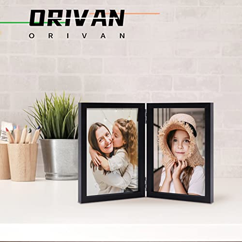 Orivan 4X6 Double Picture Frames Hinged Folding Photo Frames With Glass Vertical Stand Frames (Black) #TOP4