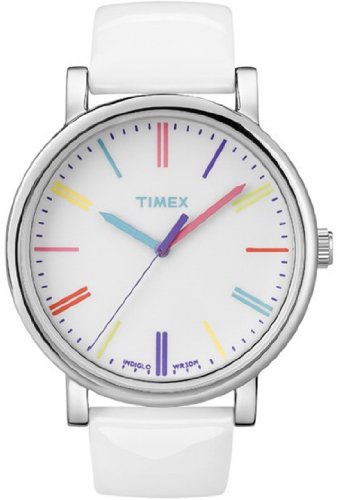 Timex Unisex Heritage T2N791 White Leather Quartz Watch with White Dial