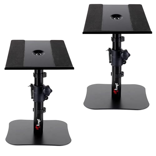 Desktop Speaker Stands Pair, Monitor Speaker Stand Riser Set of 2, 9.5" x 9" Metal Tray, Flat Base Compatible with Any Desk, Ideal for 5 to 7-inch Studio Monitor Speaker, Bookshelf Speaker