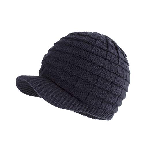LANGZHEN Unisex Winter Hats with Visor Warm Ski Hat Stylish Knitted Hat for Men and Women (Navy)