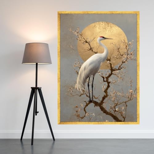 Art mural abstrait de grue blanche pour salon scandinave