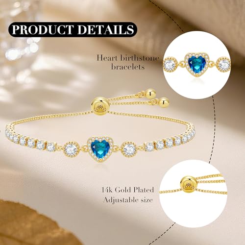 meosked Birthstone Bracelets for Women, Dainty 14k Gold Plated Heart Bracelets Jewelry Gifts for Mom Wife Girlfriend (12. December(Tanzanite)) by meosked - Used condition - Image 5