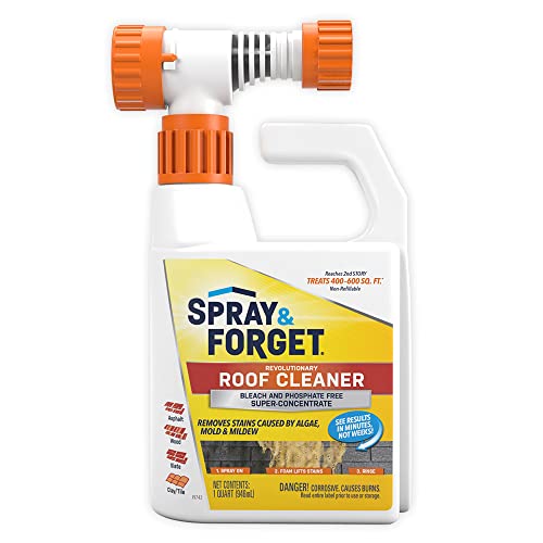 Spray & Forget Super Concentrated Revolutionary Roof Cleaner, 1 Qt. Hose-End Bottle - Cleans Algae, Mold & Mildew Stains, Use On Asphalt, Wood, Slate, Clay & Tile Shingles, Yellow (Sf150) #TOP1
