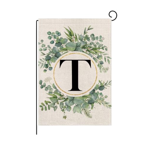 wyooxoo Monogram Letter T Floral Garden Flag 12x18 Inch Double Sided Outside Outdoor Family Last Name Initial Yard Flag