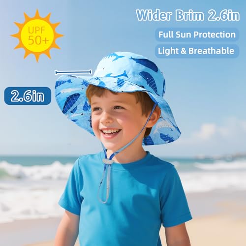 Baby Sun Hat UPF 50+ Sun Protective Toddler Bucket Hat Summer Kids Beach Hats Wide Brim Outdoor Play Hat for Boys Girls Blue Whale 12-24 Months - Thumbnail 4