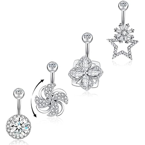 YOVORO Spinner Belly Rings 4Pcs 14G 316L Stainless Steel Belly Button Rings for Women Girls Spinner Navel Rings Barbell Body Piercing Jewelry, Metal, n / a Cover