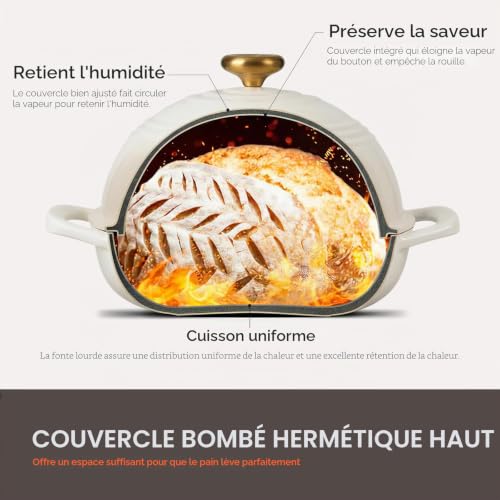 OVERMONT Cocotte à Pain au Levain en Fonte Émaillée, 5,7 L, Blanc – vue 6
