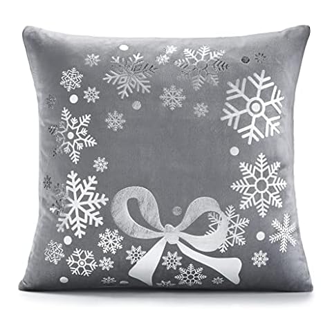 Soft Velvet Feel Christmas Wreath Cushion Cover in Grey 45cm x 45cm (18") Cover