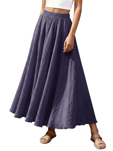 Ezcosplay Women Bohemian Beach A-Line Dress Double Layer Elastic Waist Long Maxi Skirt Navy Blue