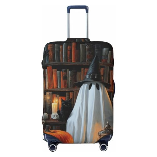 Witch Ghost Sitting In The Library Elastic Travel Luggage Covers Dustproof Scratch-Resistant Suitcase Protector Fit 22-24 Inch