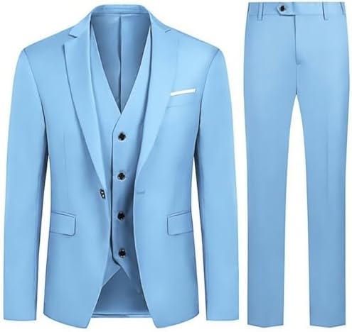 Allthemen Herren Anzug 3 Teilig Slim Fit Anzüge Business Hochzeit Modern | Sakko Hose Weste, Formelle Arbeit, 1 Knopf, Revers, Einfarbig, Einreihiger, Smoking, Komplett Set, Elegan