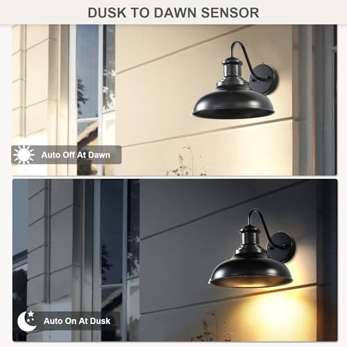 FILIMITIY Dusk to Dawn Sensor Outdoor Barn Light Fixture, Exterior Farmhouse Gooseneck Outdoor Wall Sconce, Waterproof Black Outside Wall Mount Lighting for Porch, Entryway, Garage, Patio by FILIMITIY - Used condition - Image 6