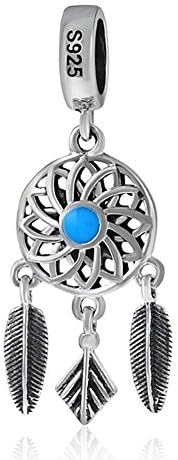 Blue Dreamcatcher Charm with Feather 925 Sterling Silver Christmas Gift Beads Charm fit for Pandora Charms Bracelets - Image 4